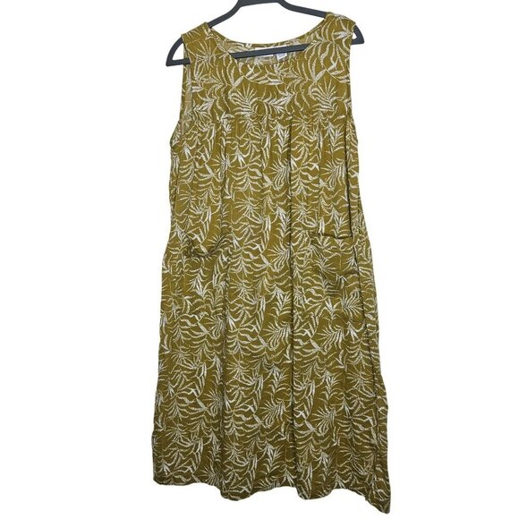 The Vermont Country Store Sleeveless Olive Leaf Print Midi Dress M Cotton Casual - Picture 1 of 8